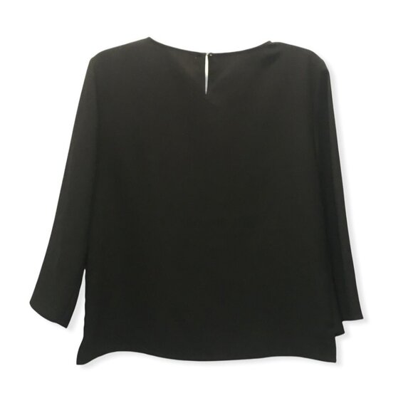 Black Blouse Top Women Size Medium 3/4 Sleeve Chest Pockets Career Business - Picture 2 of 5